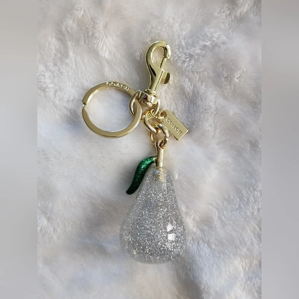 Sparkling Silver Clear Pear Keychain Bag Charm